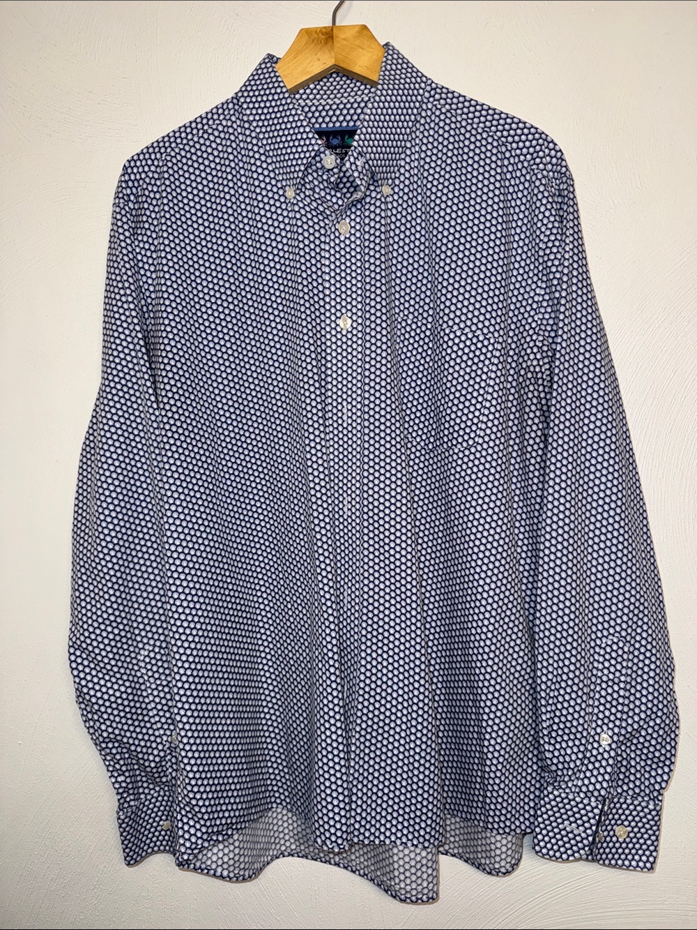 Patterned Navy & White Button-Down Shirt by Unknown Brand